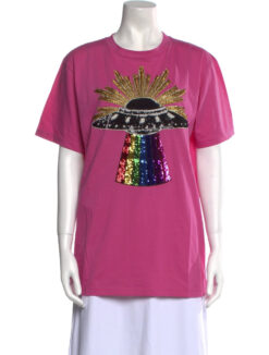 Gucci Pink UFO Sequin Short Sleeve T-Shirt Shirt Top Blouse Small