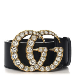 Gucci Black Calfskin Crystal Interlocking G Buckle Extra Wide Belt Size 80/32 NEW