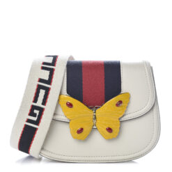 Gucci Totem White Ivory Calfskin Web Stripe Butterfly Small Shoulder Bag