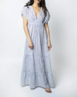 LEALLO Janis Blue Striped V-Neck Long Maxi Dress Size XS