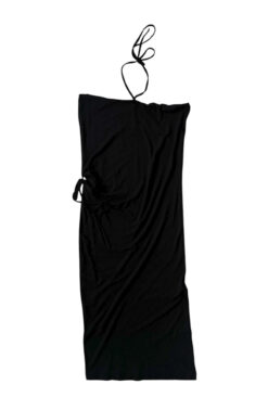 MM6 Maison Martin Margiela Black Jersey Halter Tie Side Midi Dress Size XS