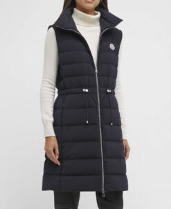 MONCLER Lande Black Down Full Zip Long Line Puffer Vest Jacket Coat Size 1