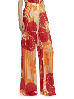 Ramy Brook Claudia Floral Satin High Rise Wide Leg Pants Size 2