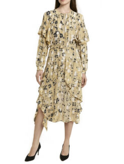 Rachel Comey Abstract Floral Tiered Ruffle Long Sleeve Maxi Dress Size 4