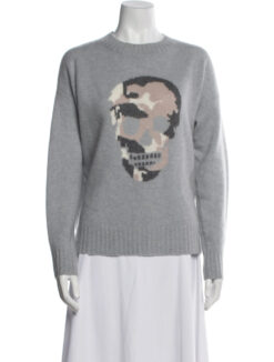 Skull Cashmere Gray Cashmere Knit Camo Skull Crew Neck Pullover Sweater Small