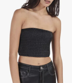 STAUD NWT Davis Black Vegan Leather Strapless Bandeau Top Blouse XS NEW