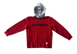 SUPREME Men's Red Waffle Knit Thermal Logo Hooded Pullover Sweater Size Large