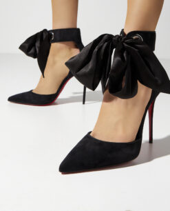 Christian Louboutin NIB Torrida 100 Black Suede Silk Bow Heels Pumps 39 NEW BOX