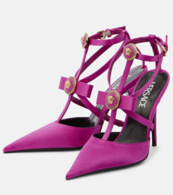 Versace NIB Gianni Ribbon Cage 100 Pink Satin Heels Pumps 39 NEW BOX