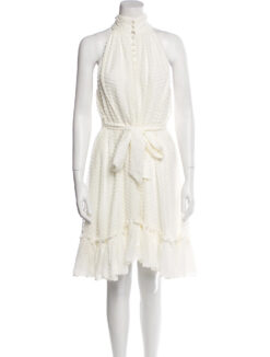 Zimmermann White Tiered Belted Fil Coupé Chiffon Halter Dress Size 1