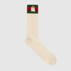Gucci NWT Ivory GG Carrot Alot Cat Web Stripe Knee High Socks Medium NEW