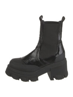 GANNI Black Patent Leather Cap Toe Cleated Chelsea Platform Ankle Boots Size 40