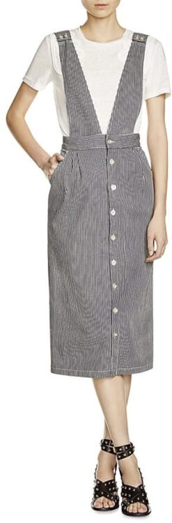 Maje Ritano Striped Denim Overall Midi Dress Size 40