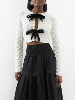 SEA New York NWT Teresa Velvet Bow Wool Knit Cropped Cardigan Sweater XS
