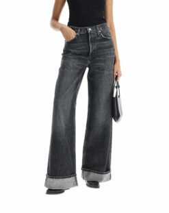 AGOLDE Dame Black Denim High Rise Wide Leg Baggy Trendy Jeans Size 29