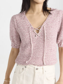 AMO Aviva Pink Marled Knit Short Sleeve Pullover Sweater Size XS