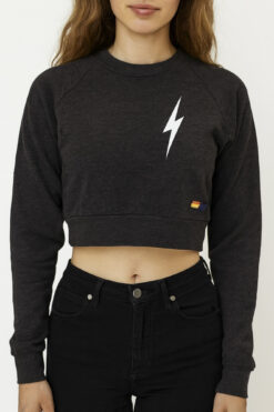 Aviator Nation Charcoal Bolt Cropped Lounge Pullover Sweatshirt Size XS