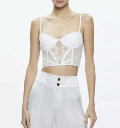 Alice + Olivia NWT Izzy White Lace Bustier Corset Cropped Top Blouse Size 4 NEW