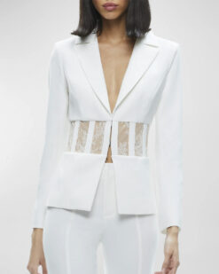 Alice + Olivia Alexia White Sheer Corset Fitted Jacket Blazer Size 4