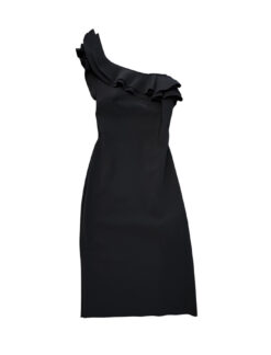 Chiara Boni La Petite Robe Elisse Black One-Shoulder Ruffled Gown Dress Size 38