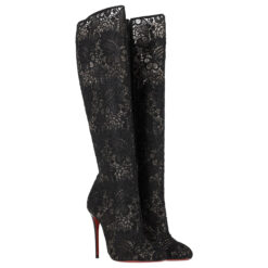 Christian Louboutin NIB Tennissina 100 Black Lace Knee High Tall Heels Boots 40