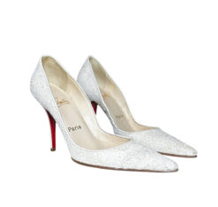 Christian Louboutin White Glitter Leather Pointed Toe Heels Pumps Size 36
