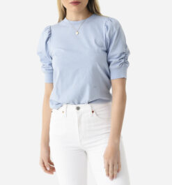 Frame NEW Frankie Blue Ruched Puff Sleeve Shirt Top Blouse Size Small