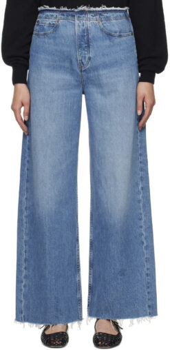 FRAME Le Low Baggy Wide Leg Jeans Crosbie Frayed Blue Denim Jeans Size 25
