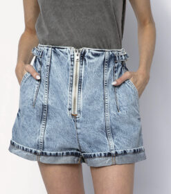 IRO Powelly Blue Denim High Rise Cuffed Jean Shorts Size 32 Made in Italy
