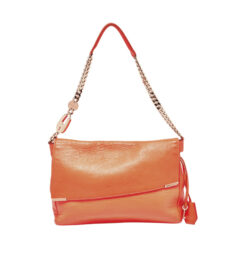 Jimmy Choo Fluo Orange Leather Large Chain Shoulder Handbag Bag