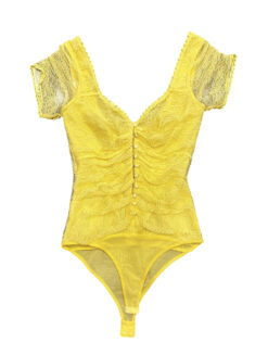 Jonathan Simkhai NEW Tala Yellow Lace Corset V-Neck Bodysuit Blouse Top Size 2