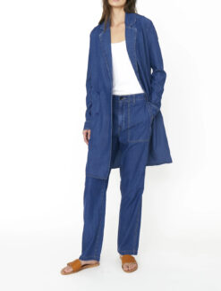 KULE The Chambray Kelly Blue Denim Double Breasted Long Jacket Coat XS
