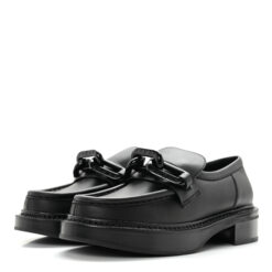 Louis Vuitton NIB Academy Black Leather LV Monogram Chain Loafers 37 Women's