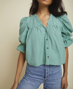 Nation Ltd NWT Geneva Romantic Green Striped Poplin Top Blouse XS NEW