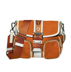 PRADA Orange Canapa Cargo Vitello Trimmed Buckle Flap Crossbody Shoulder Bag
