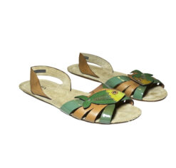 Prada Brown Green Fish Applique Leather Slingback Flats Sandals Size 40
