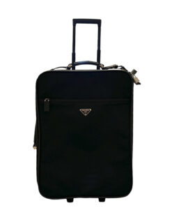 PRADA Black Nylon Saffiano Rolling Travel Carry On Bag Suitcase Authentic Pre-Owned
