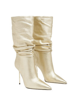 PARIS TEXAS Lidia Slouchy Gold Leather Heels Boots Size 38 NEW