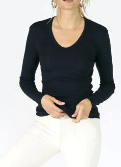PERFECT WHITE TEE Robyn Black Ribbed Scoop Neck Long Sleeve Top XS