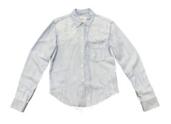 Rails Darian Pearl Embellished Chambray Button Up Long Sleeve Shirt Top Blouse XS