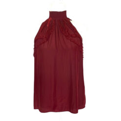 RAMY BROOK Burgundy Red Silk Sleeveless Mock Neck Top Blouse Size Small
