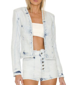 Retrofete NWT Mabel Cloud Blue Denim Padded Shoulder Jean Jacket XS NEW $425