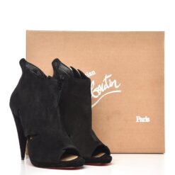 Christian Louboutin NIB Black Suede Cutout Flame Platform Heels Ankle Booties 39.5