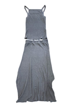 SUNDRY Blue Gray Ribbed Midi Skirt & Square Neck Tank Top 2 Piece Set Size 0