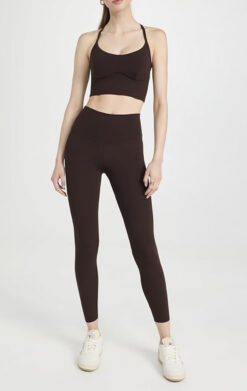 VARLEY Coffee Brown Always Surrey Crop Top & Leggings Pants Set XS/S