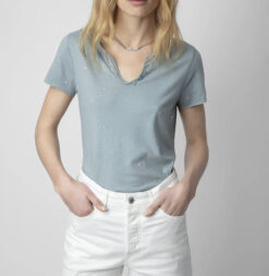 Zadig & Voltaire Blue Tunisien Strass Dots T-Shirt Tee Shirt Top Size XS