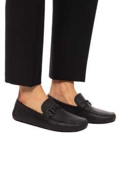 Salvatore Ferragamo Front 4 Black Leather Gancini Bit Loafers Moc Toe Drivers 9E