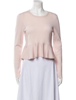 A.L.C. Pink Wool Ribbed Knit Long Sleeve Peplum Sweater Size Small