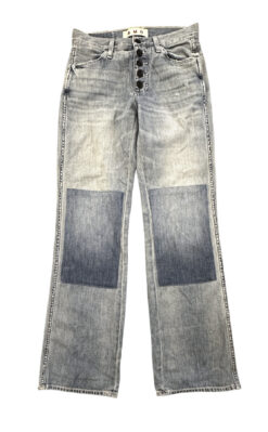 AMO Women's Stevie Mid Rise Button Fly Denim Patch Wide Leg Jeans 24