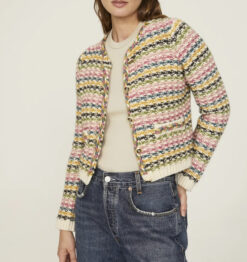 Ba&sh Bianca Multi Chunky Wool Knit Round Neck Button Cardigan Sweater XS